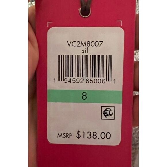 NEW! Vince Camuto Silver Metallic Knit Cowl Neck Sheath Dress Size 8- MSRP $138 - Picture 6 of 9